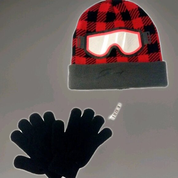 Spotted Zebra Boy's PLAID SKI MONSTER Hat Cap & Mitten  (4-7 Years). - Picture 4 of 5